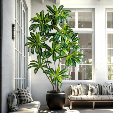 7FT Artificial Dracaena Tree – Tall Faux Indoor Plant with Realistic Leaves for Home & Office Décor